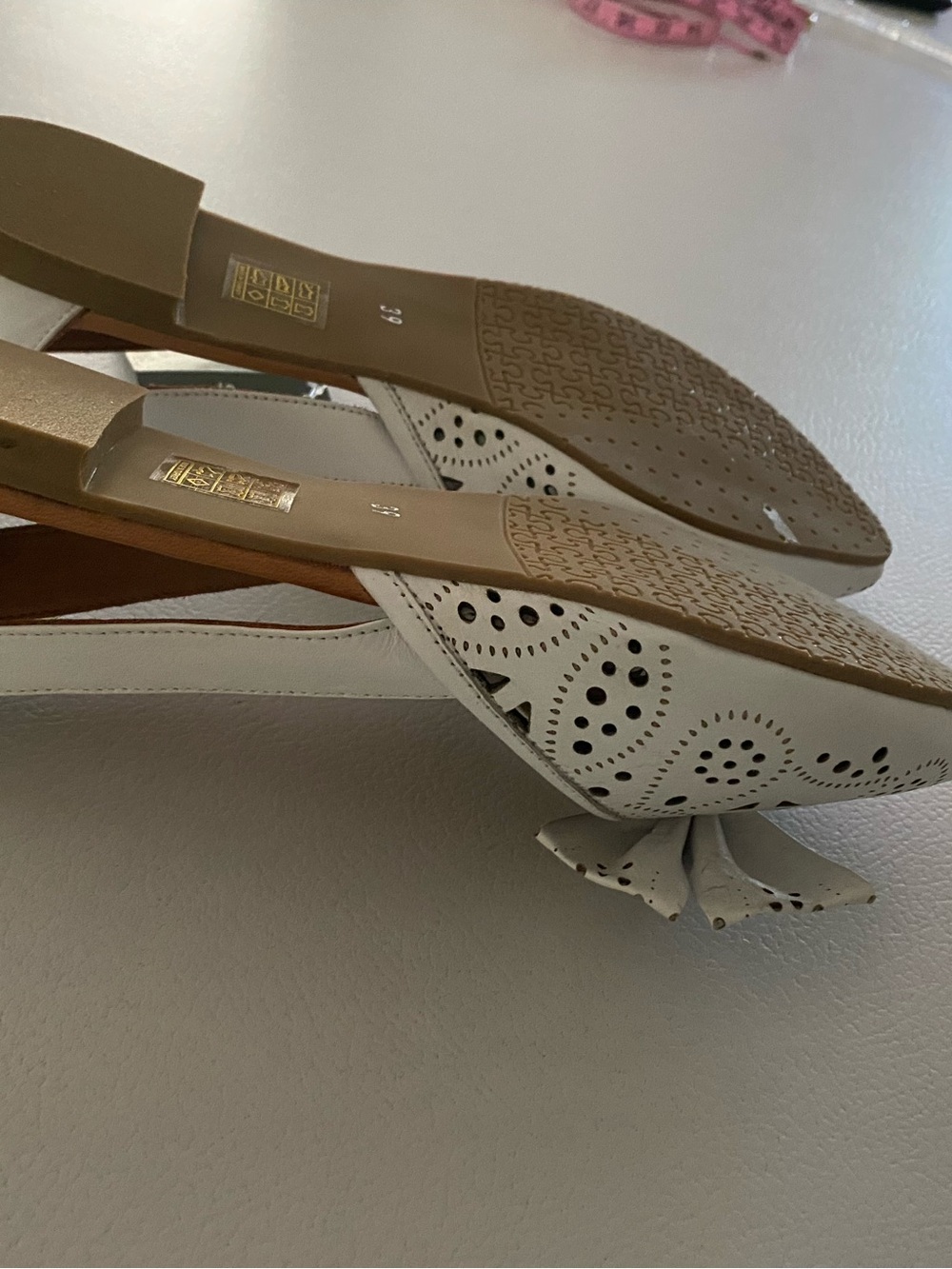 Spring Step White Pointed-Toe Perforated Bow Slingback Flats - Picture 4 of 5